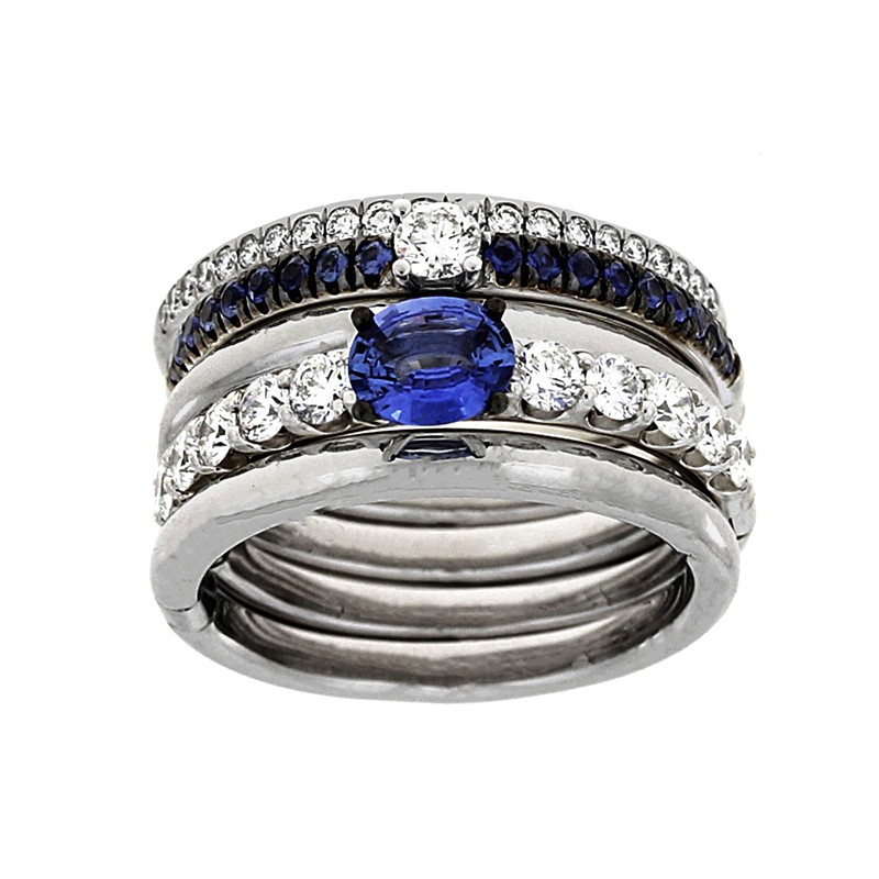 18K Blue Sapphire and Diamond Folding Stack Ring